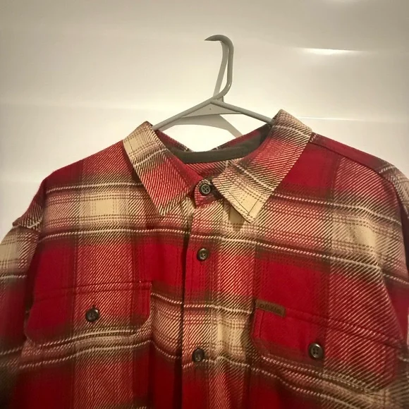 Orvis Red and Cream Plaid Shirt Heavyweight Flannel XL - Picture 3 of 8